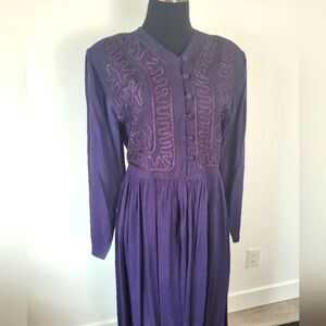 Vintage Victoria Holley Maxi Dress Royal Purple Embroidered Cottage Hippie M